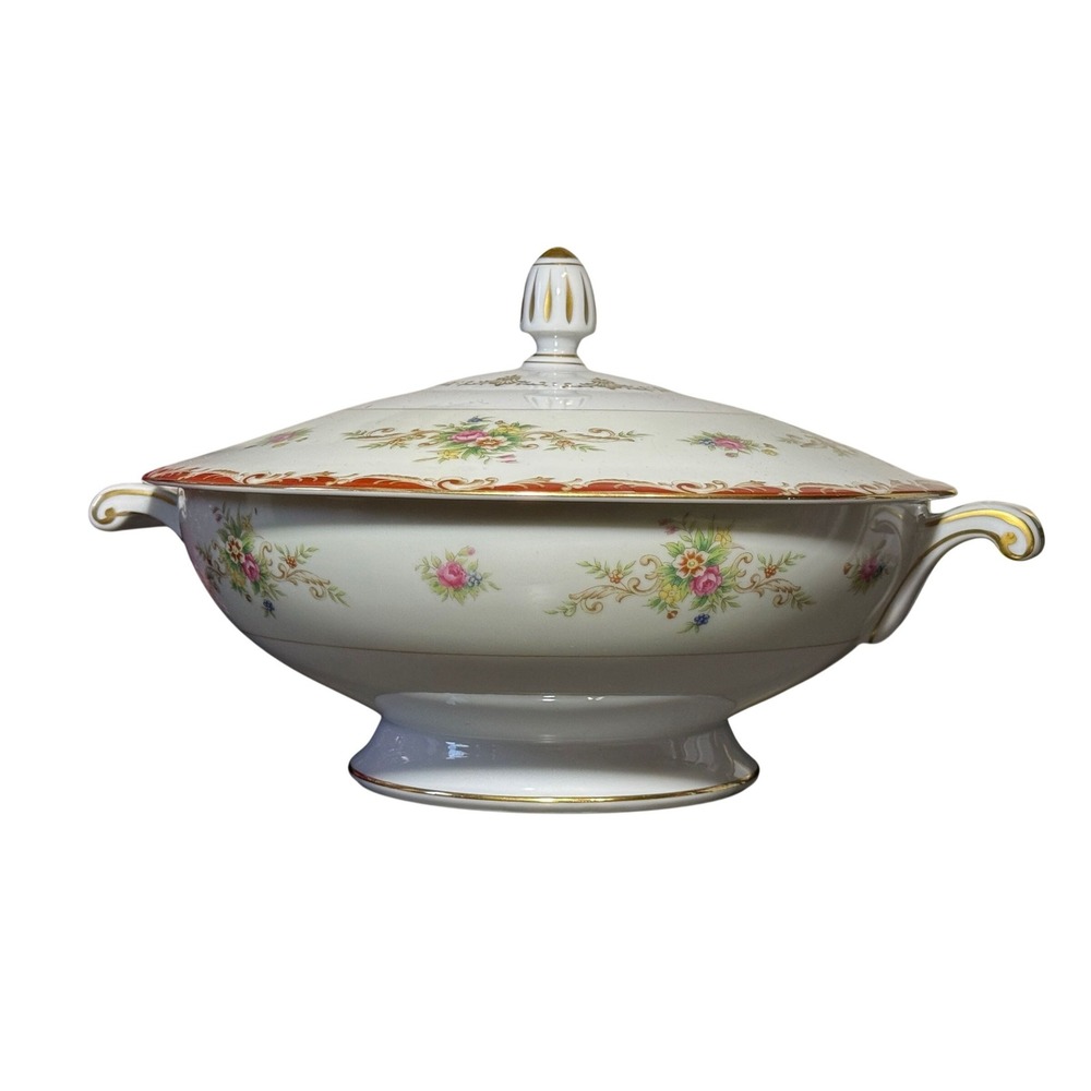 Stafford‎ by Sango Japan Round Covered Vegetable Tureen Floral Gold Trim Vintage